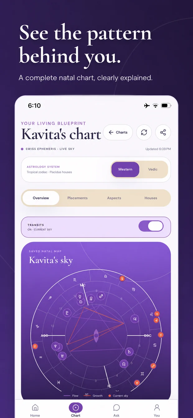 Astro Realm birth chart screen